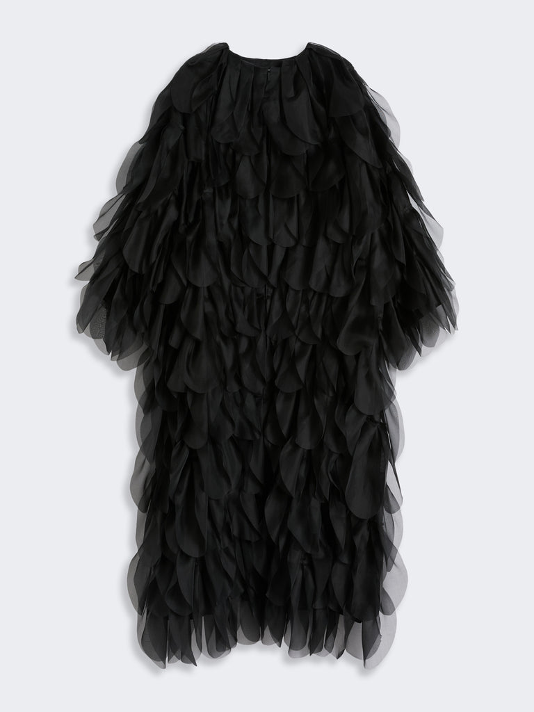 max mara long overcoat with petals in silk organza