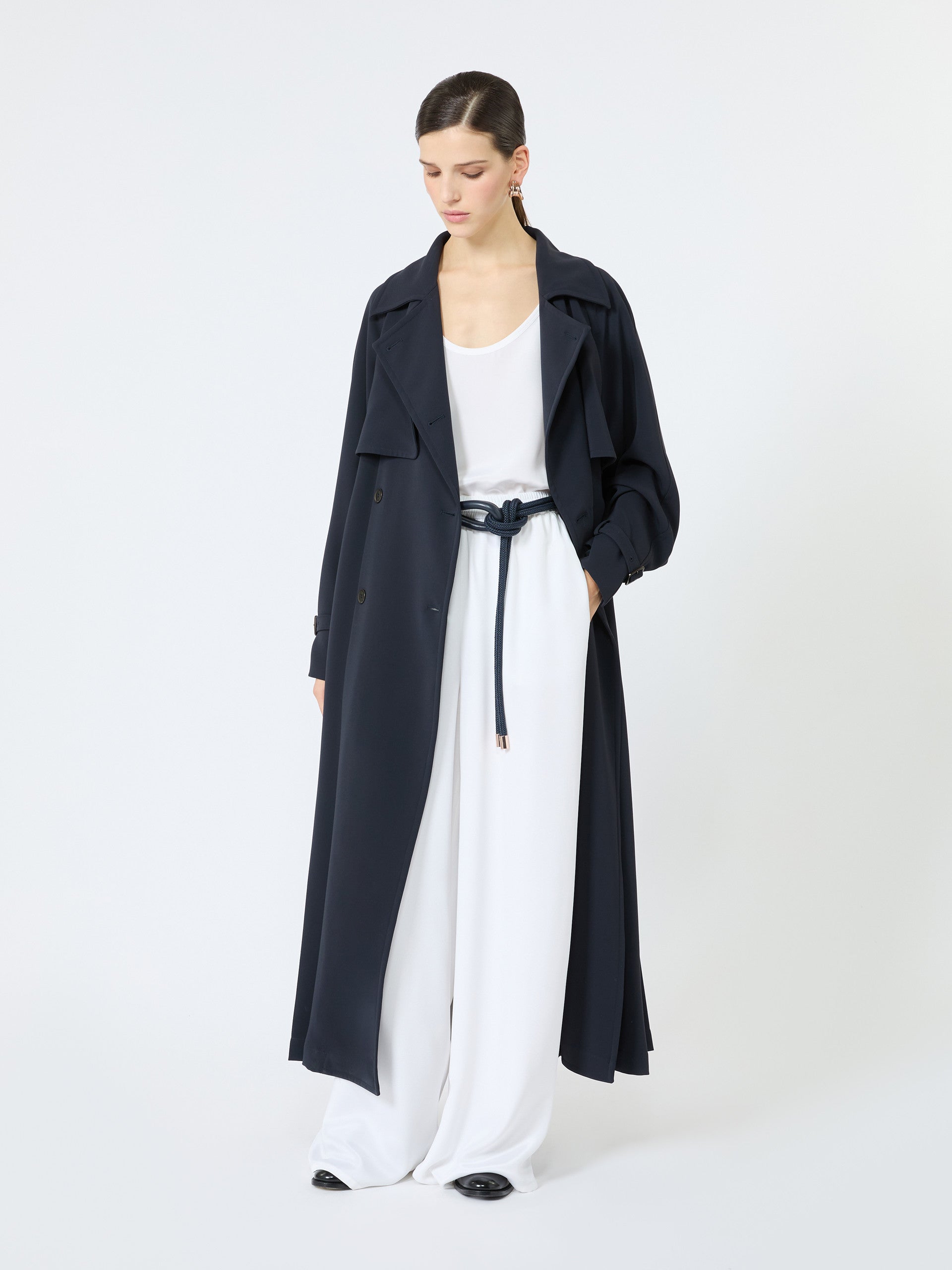max mara double-breasted compact cady trench coat for women