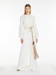 Gabardine Wool Trousers for Women - White - Max Mara UAE