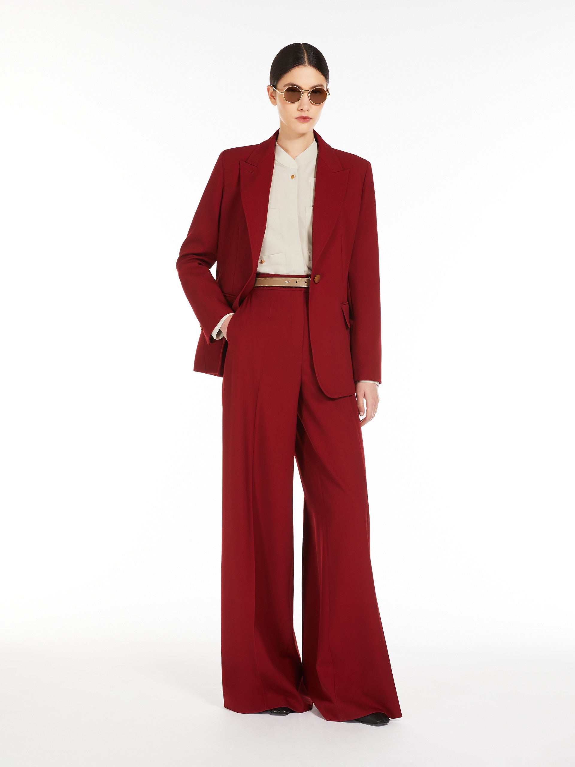 Gabardine Wool Trousers for Women - Red - Max Mara UAE