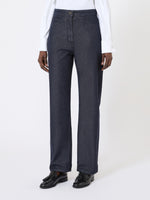 Denim-Look Cotton Trousers for Women - Midnightblue - Max Mara UAE