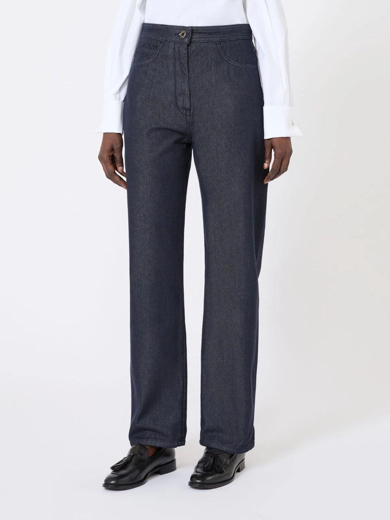 Denim-look cotton trousers