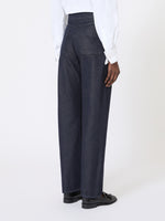Denim-Look Cotton Trousers for Women - Midnightblue - Max Mara UAE