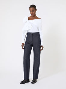 Denim-Look Cotton Trousers for Women - Midnightblue - Max Mara UAE