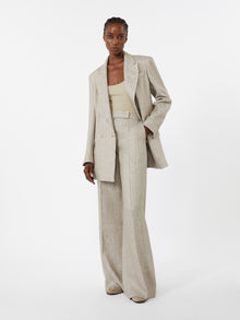 Herringbone Linen Twill Trousers for Women - Beige - Max Mara UAE