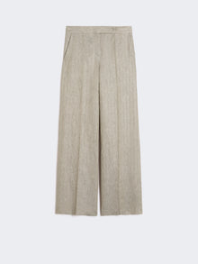 Herringbone Linen Twill Trousers for Women - Beige - Max Mara UAE