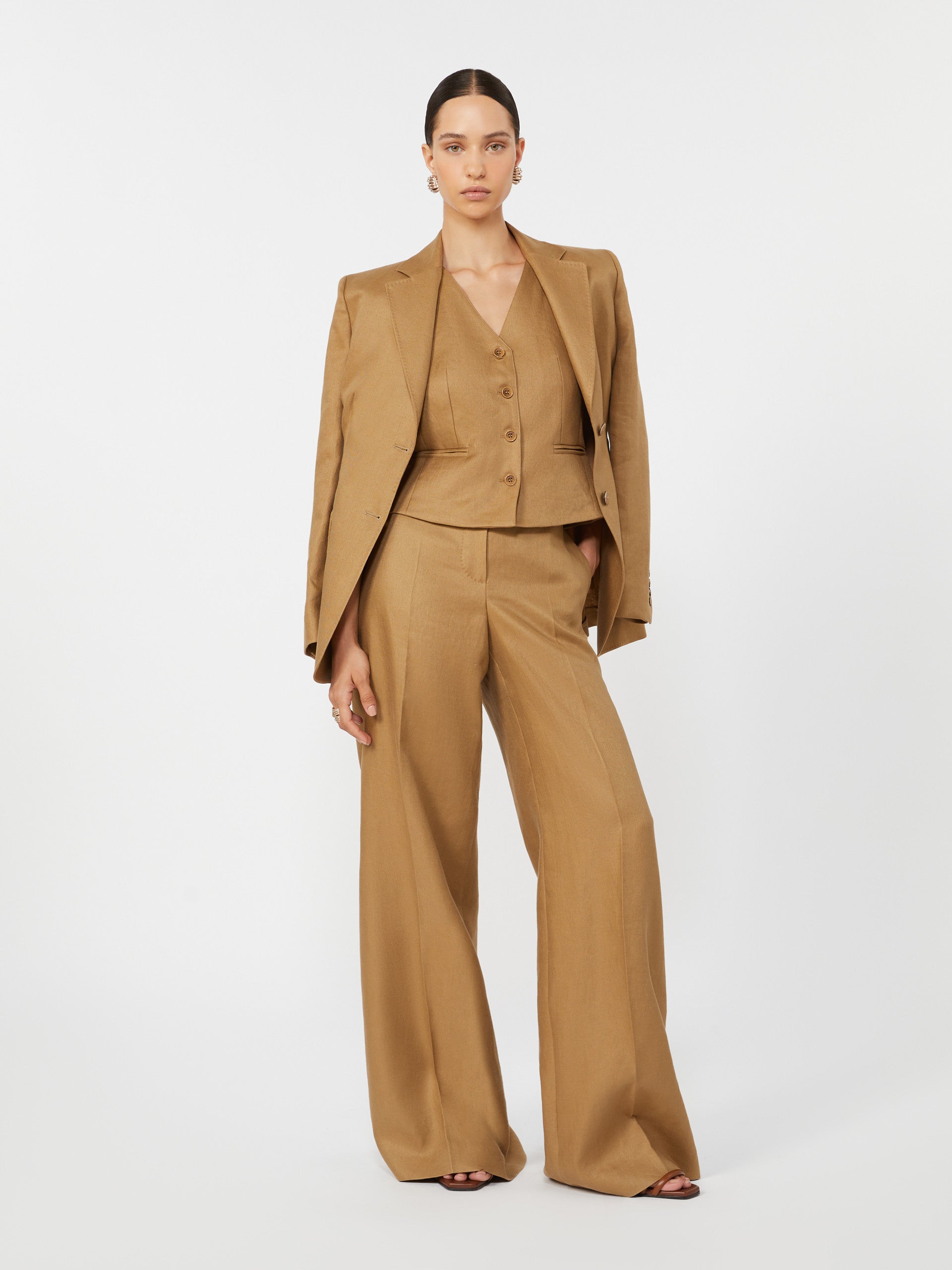 max mara wide-fit linen trousers for women