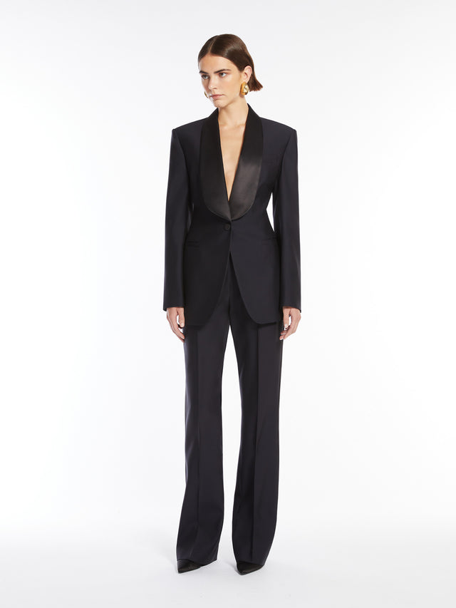 Wool And Silk Slim Trousers for Women - Midnightblue - Max Mara UAE