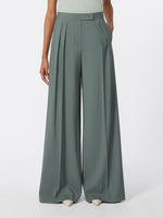 Wide-Fit Wool And Silk Trousers for Women - Dark Green - Max Mara UAE