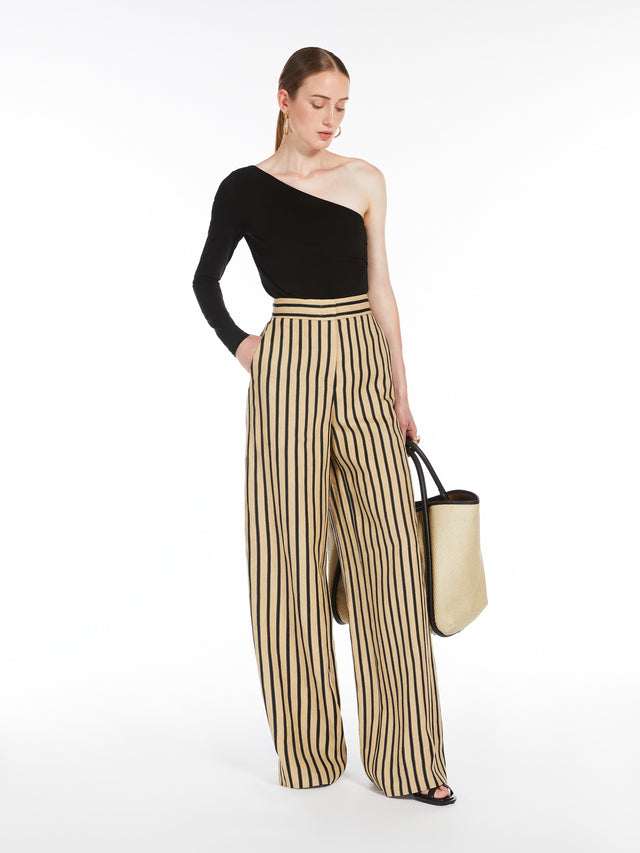 Striped Linen And Cotton Trousers for Women - Sand - Max Mara UAE