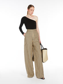 Striped Linen And Cotton Trousers for Women - Sand - Max Mara UAE