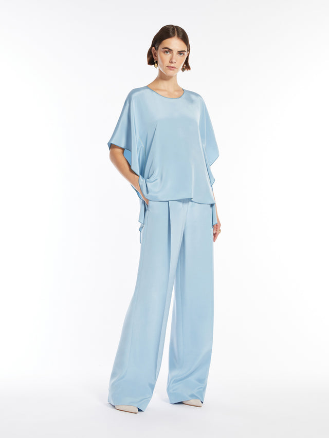 Crêpe De Chine Trousers for Women - Sky Blue - Max Mara UAE