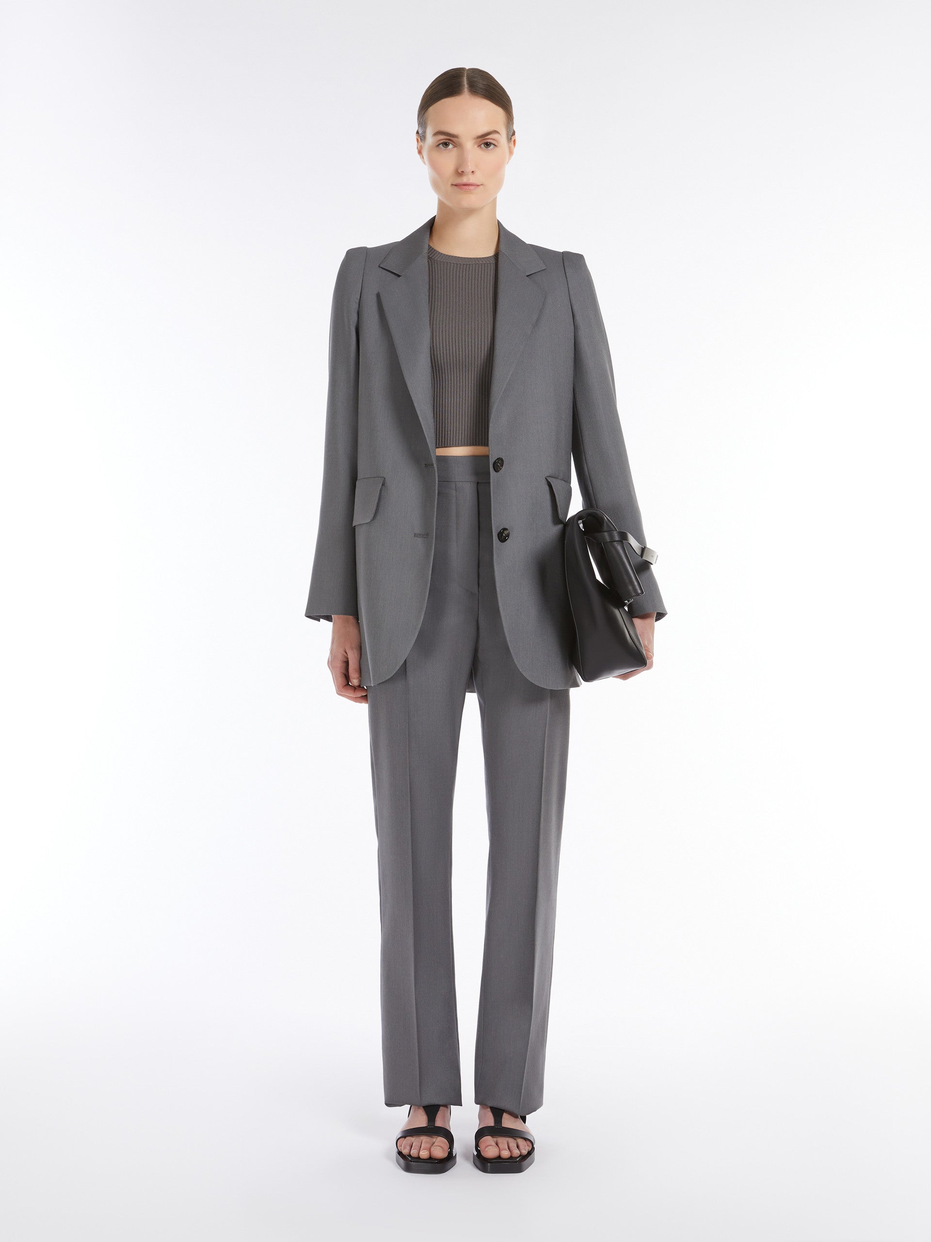 Straight-Cut Wool, Mohair And Silk Trousers for Women - Medium Grey - Max Mara UAE