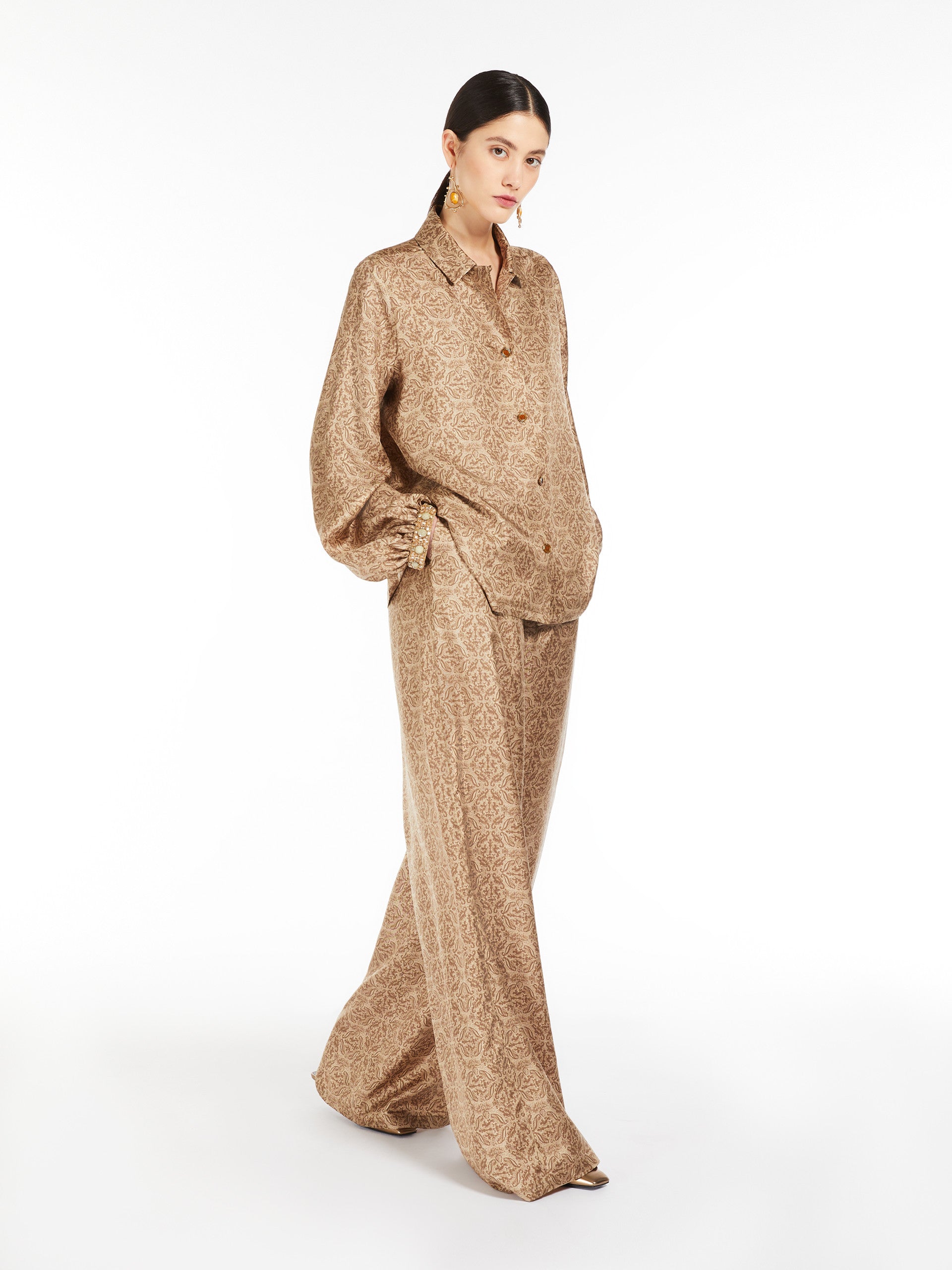 Printed silk twill trousers