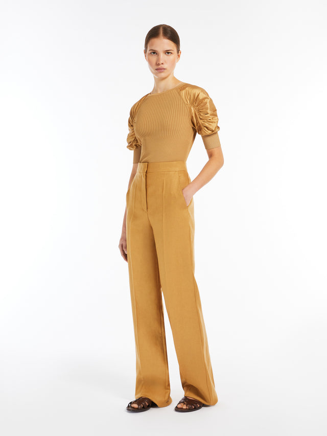 Pure Linen Trousers for Women - Caramel - Max Mara UAE