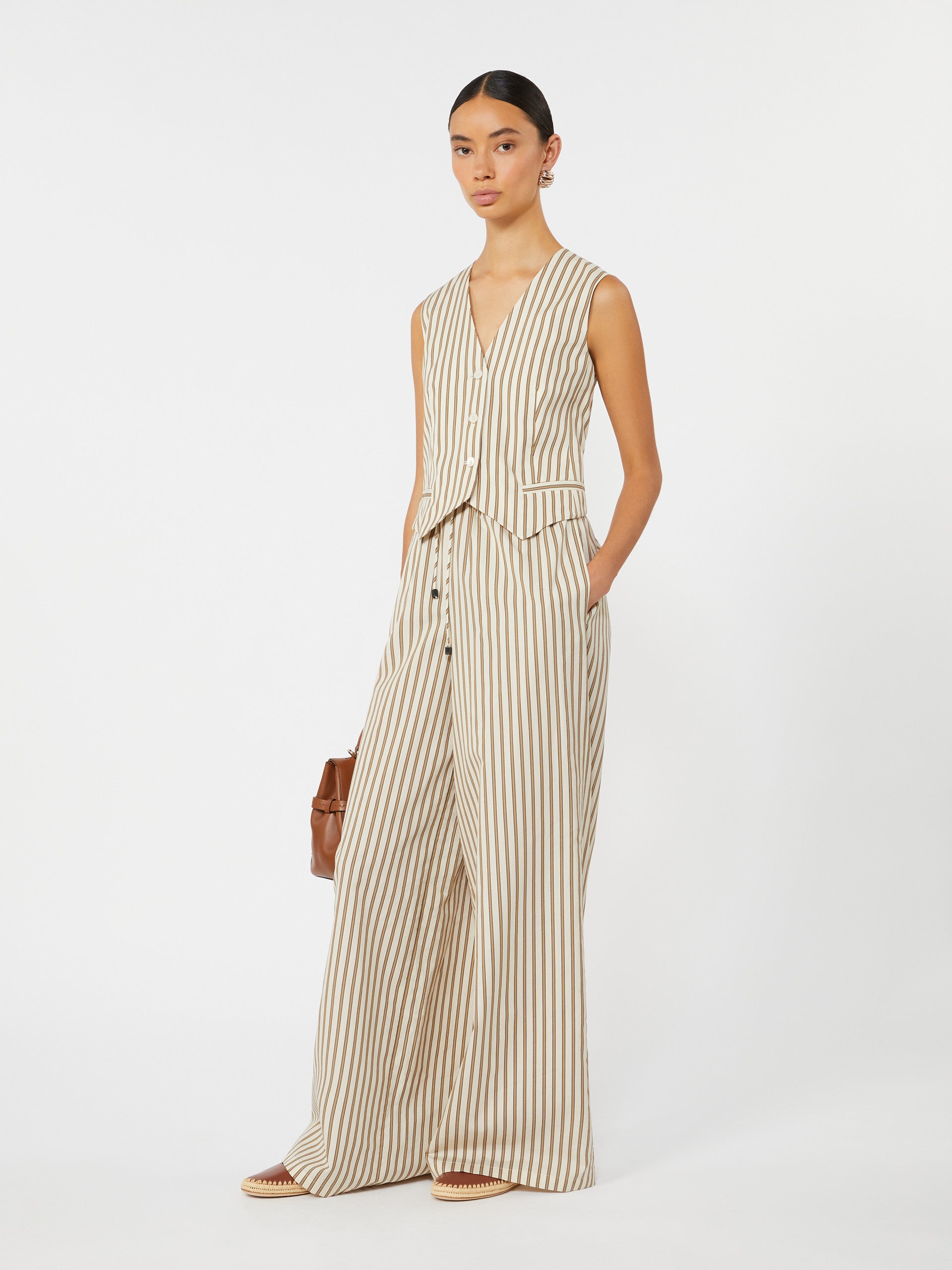 max mara wide-fit striped cotton and silk canvas trousers for women