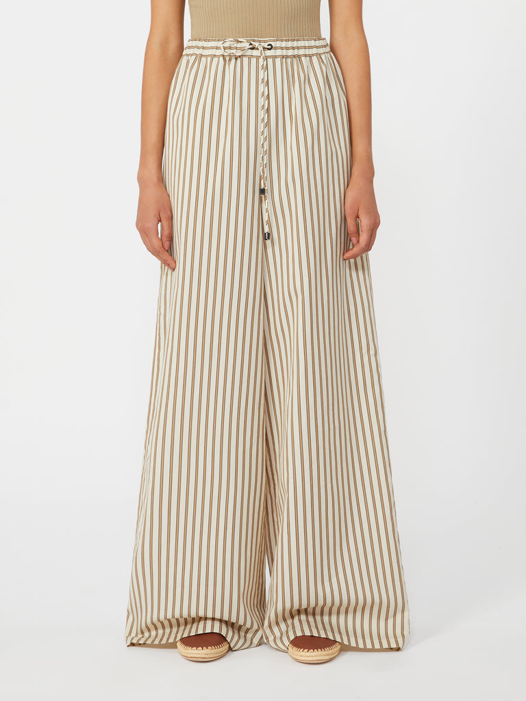 max mara wide-fit striped cotton and silk canvas trousers