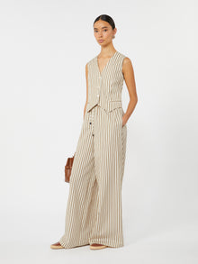 Wide-Fit Striped Cotton And Silk Canvas Trousers for Women - Beige - Max Mara UAE