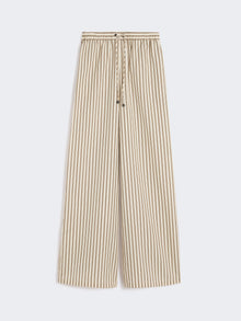 Wide-Fit Striped Cotton And Silk Canvas Trousers for Women - Beige - Max Mara UAE