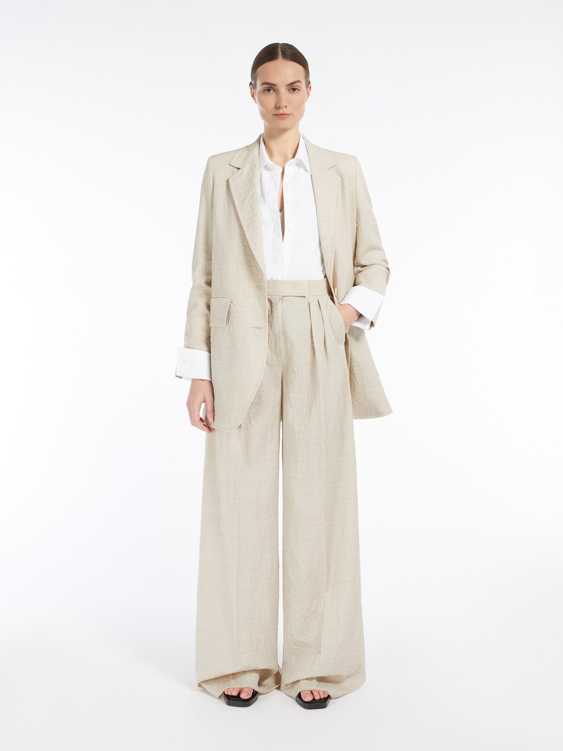 Wool Wide-Leg Trousers for Women - Beige - Max Mara UAE