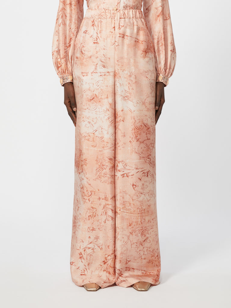 Wide-fit printed silk trousers