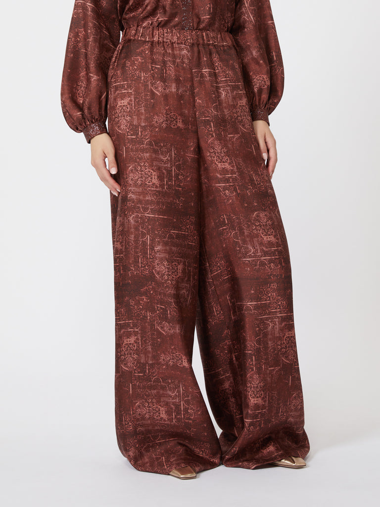 Wide-fit printed silk trousers