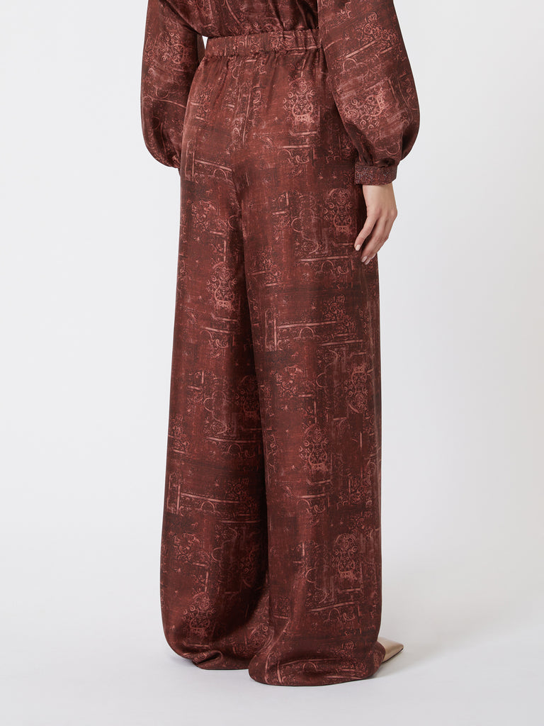 Wide-fit printed silk trousers