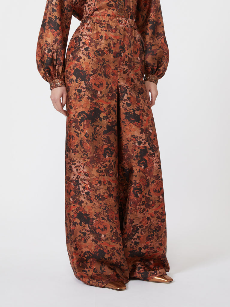 Wide-fit printed silk trousers