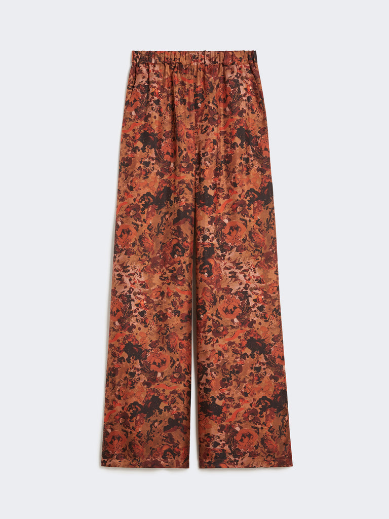 Wide-fit printed silk trousers