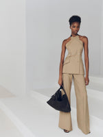 max mara wide trousers in wool and silk poplin for women