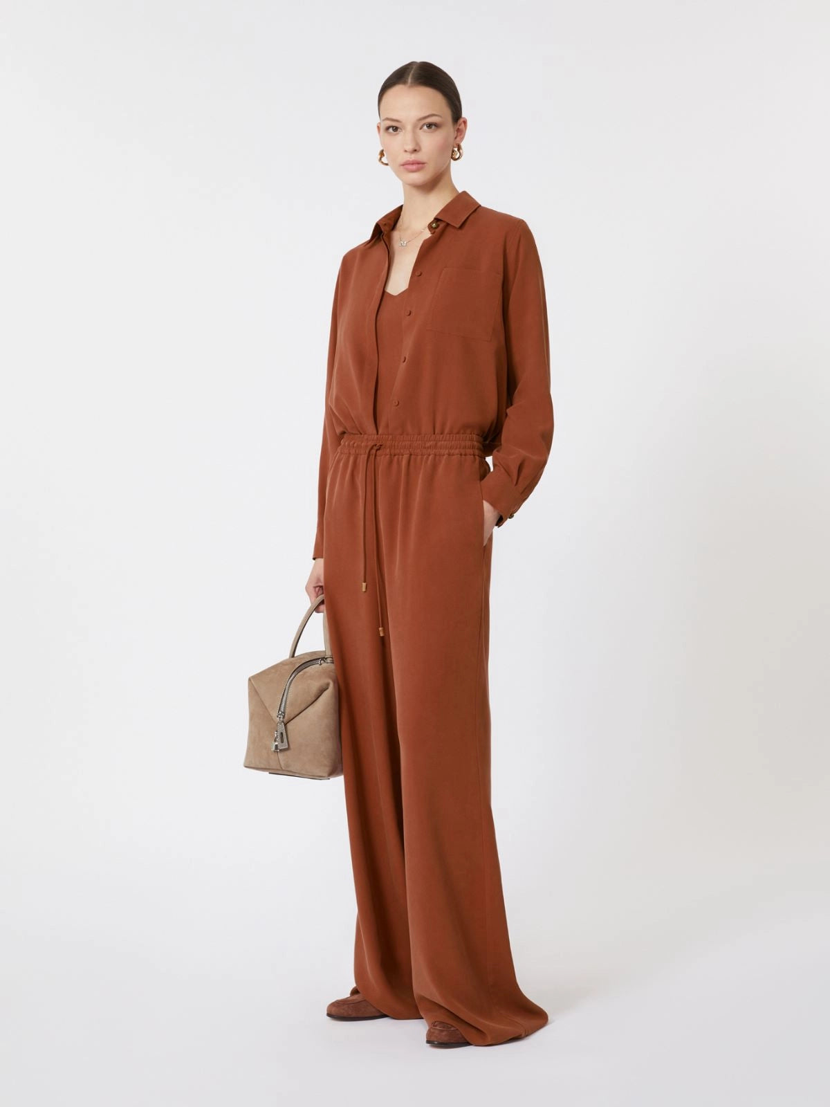 Wide-fit washed silk trousers