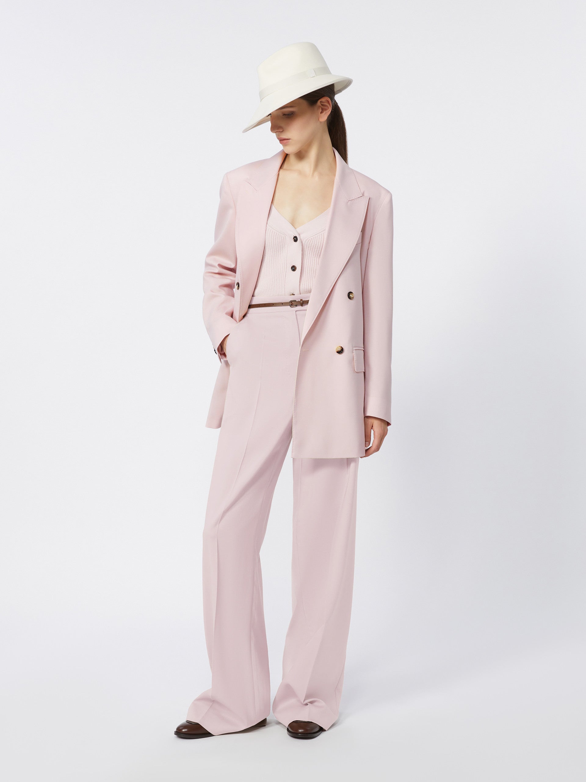 Wool, Mohair And Silk Trousers for Women - Beige Pink - Max Mara UAE