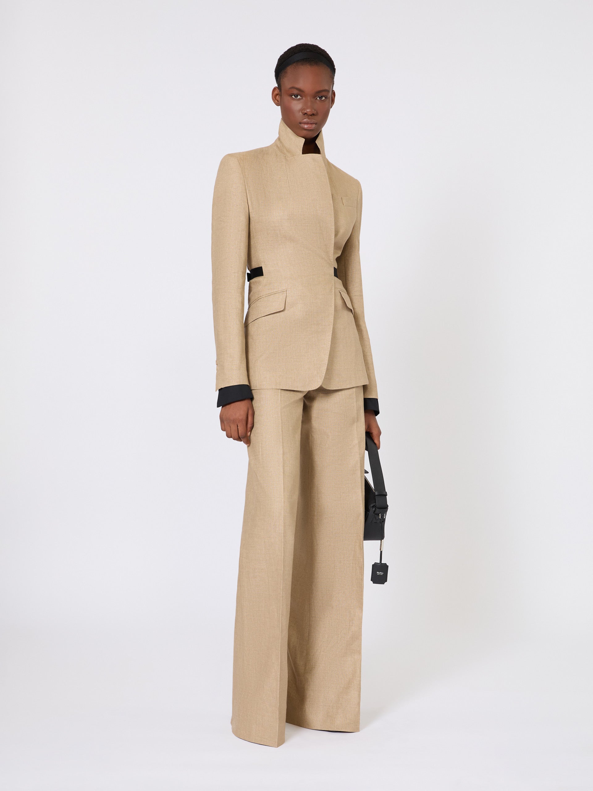 max mara regular-cut trousers in linen basketweave for women