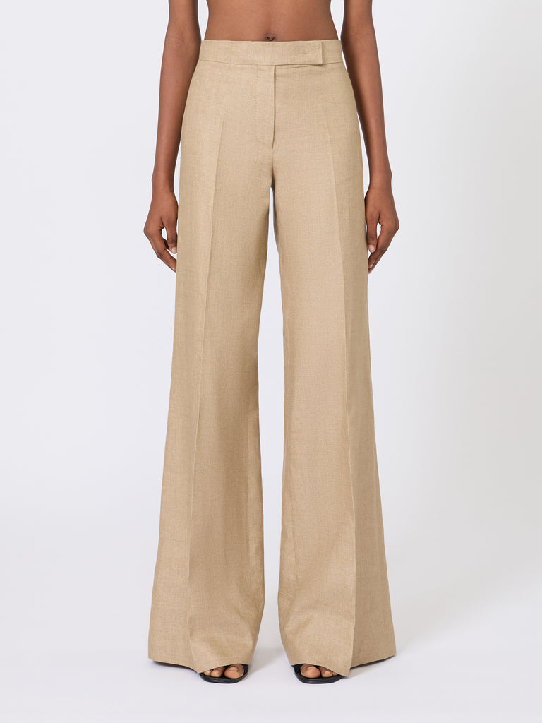max mara regular-cut trousers in linen basketweave