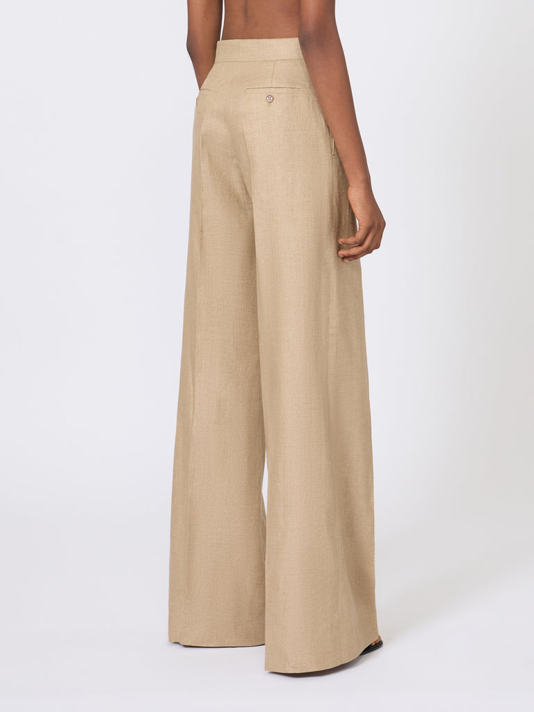 max mara regular-cut trousers in linen basketweave
