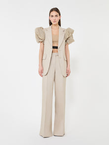 Wide-Leg Trousers In Linen Basketweave for Women - Sand - Max Mara UAE