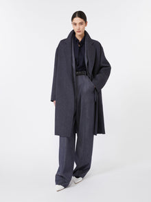 Denim-effect wool trousers