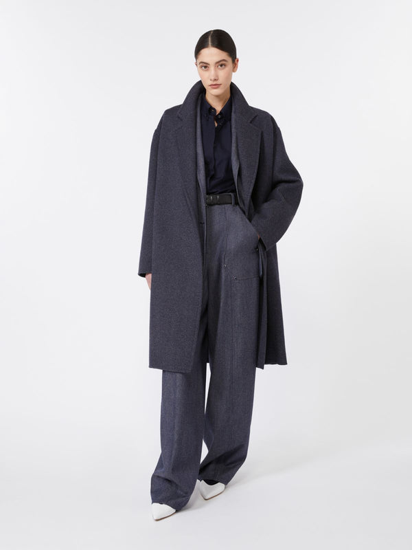 Denim-effect wool trousers