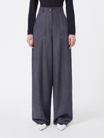 Denim-effect wool trousers