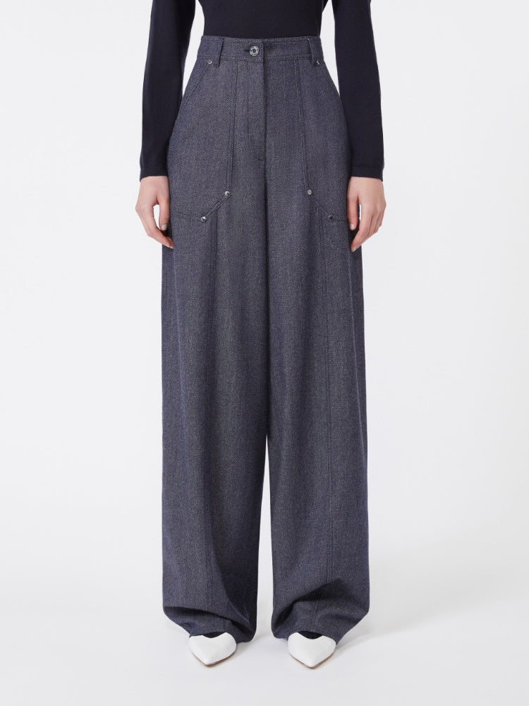 Denim-effect wool trousers