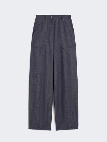 Denim-effect wool trousers