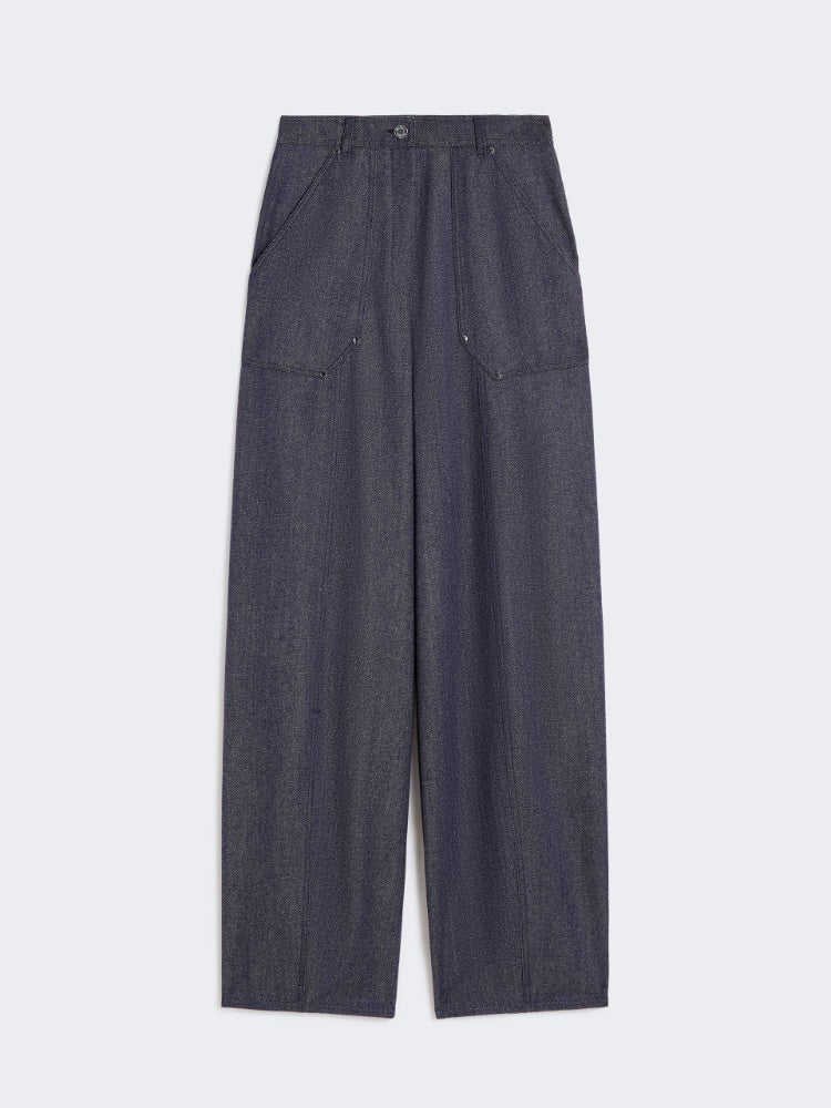 Denim-effect wool trousers