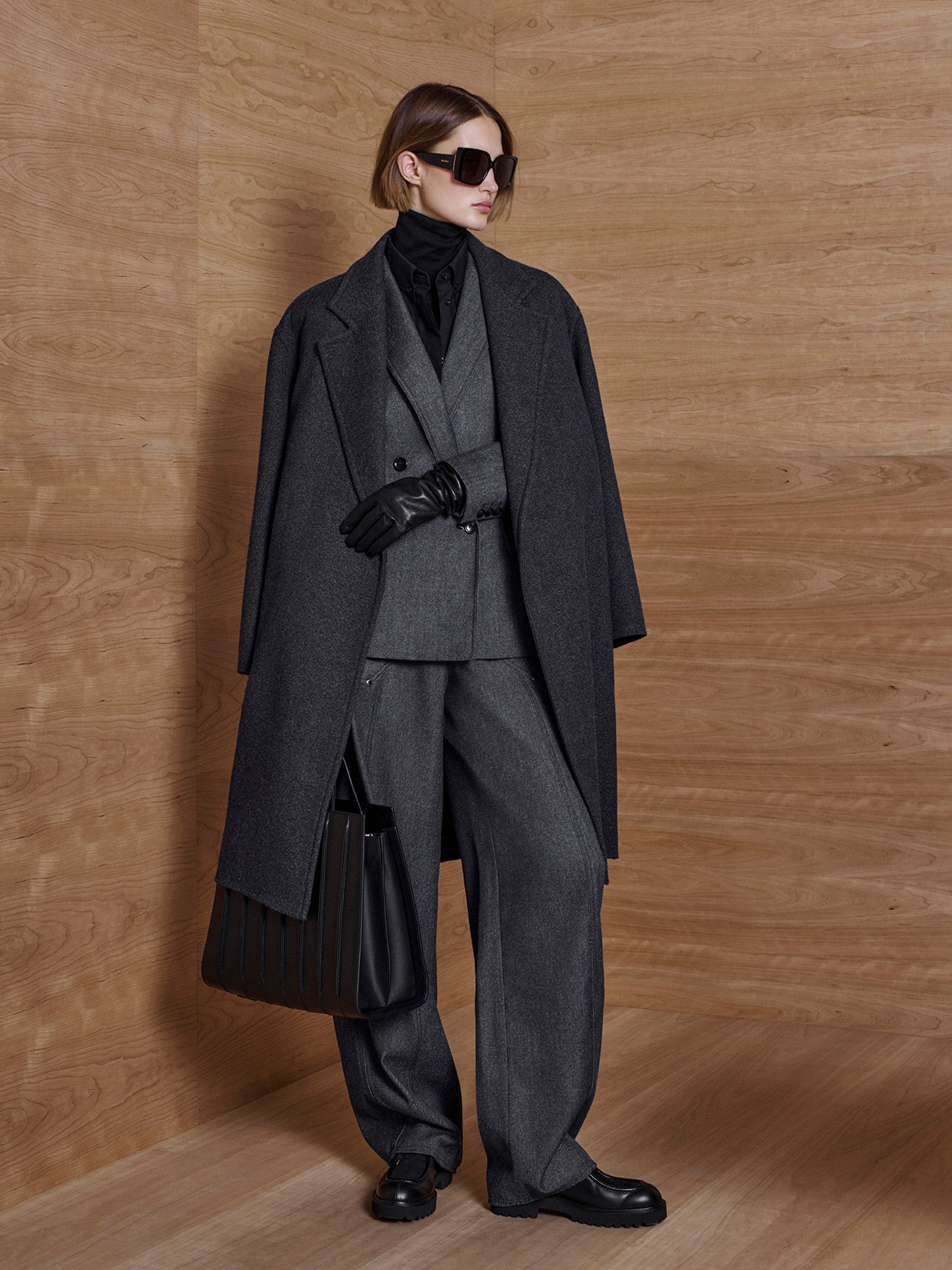 Denim-effect wool trousers