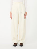 Denim-Effect Wool Trousers for Women - White - Max Mara UAE