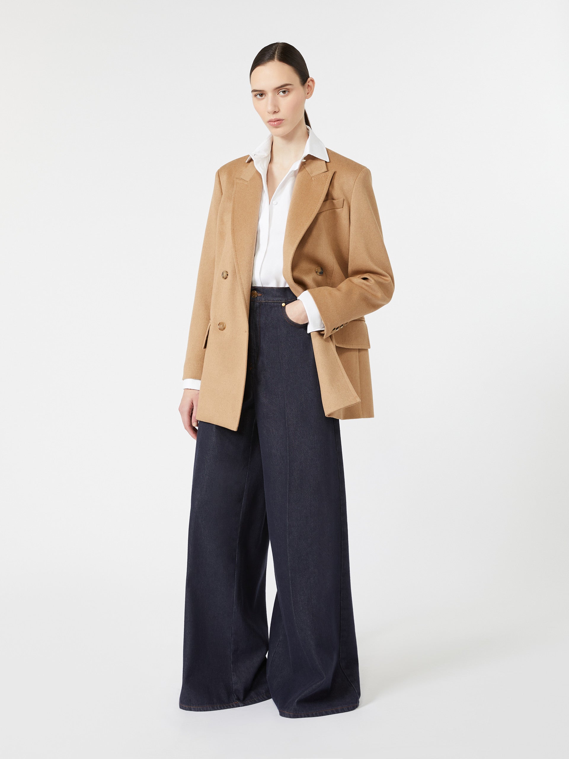 max mara denim-look cotton wide-leg trousers for women