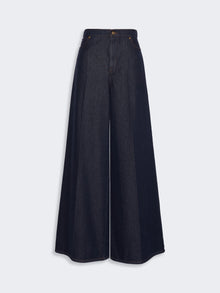 Denim-Look Cotton Wide-Leg Trousers for Women - Midnightblue - Max Mara UAE
