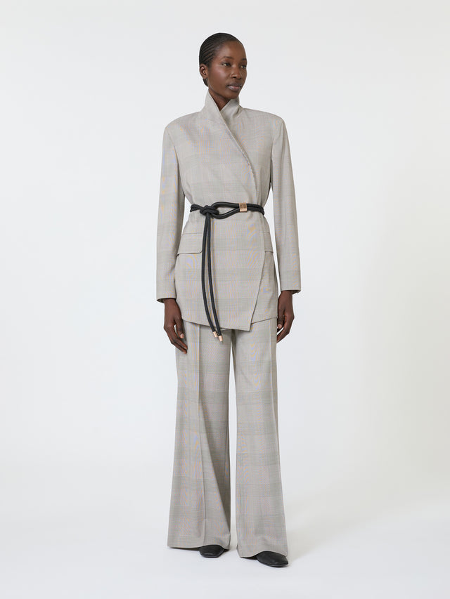 Glen Plaid Wool Trousers for Women - Olive Green - Max Mara UAE