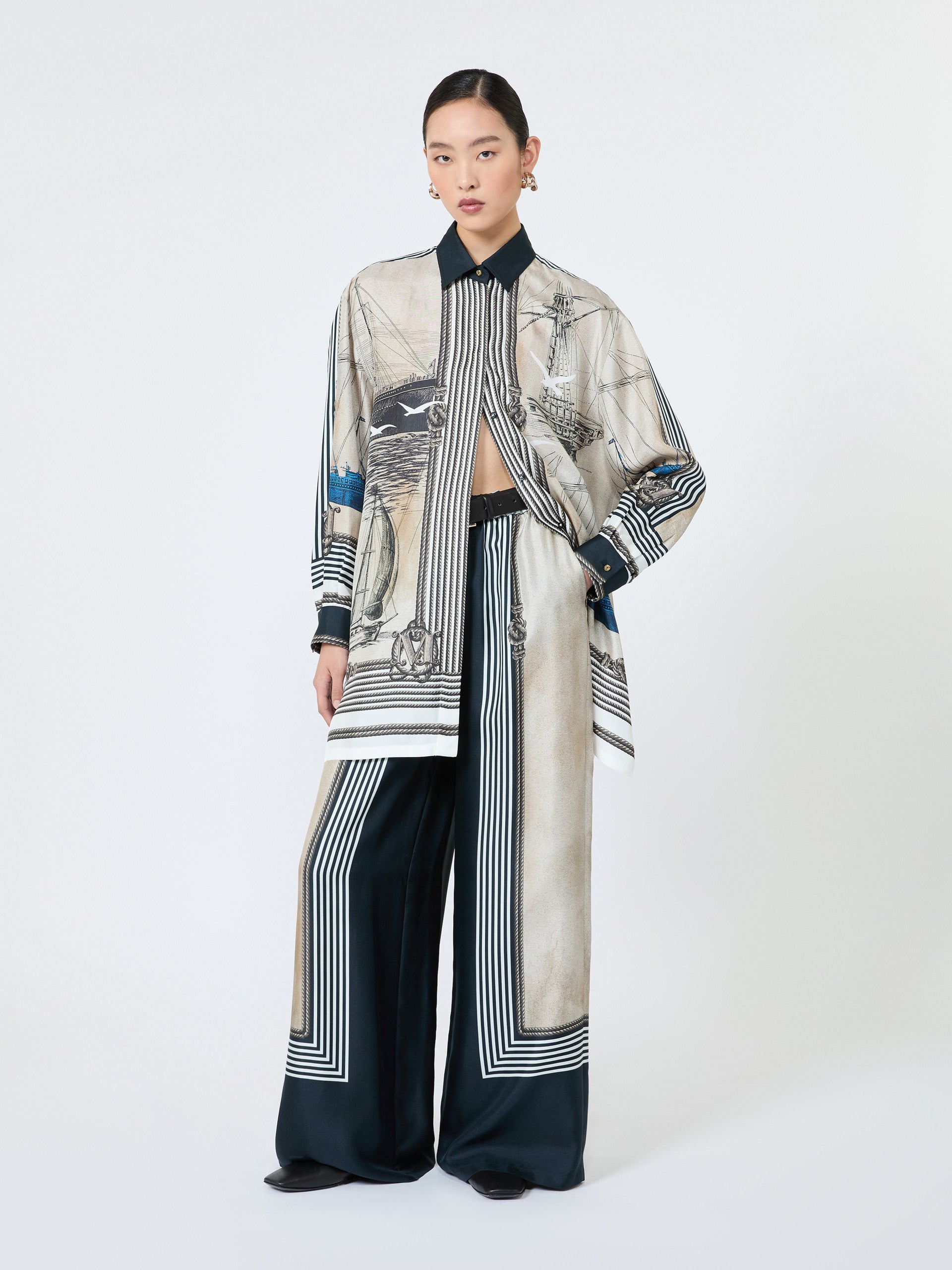 Wide-Fit Printed Silk Trousers for Women - Ultramarine - Max Mara UAE