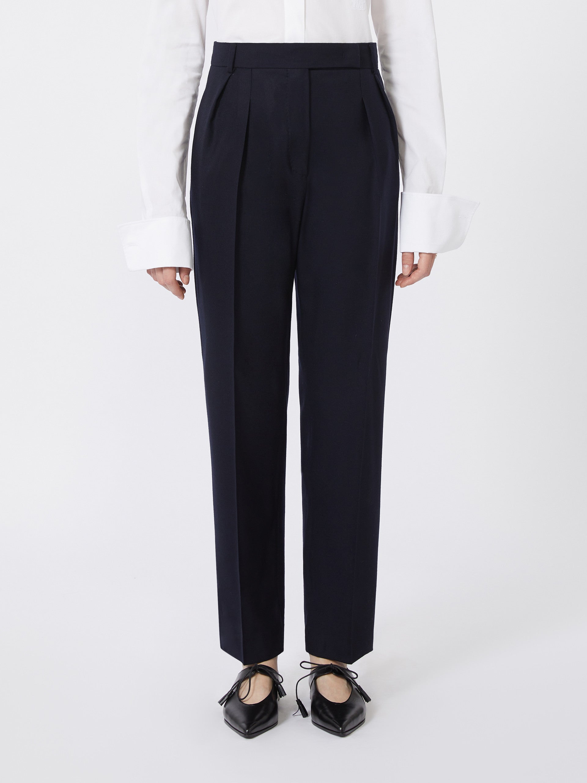 Straight-Fit Wool Foule Trousers for Women - Ultramarine - Max Mara UAE