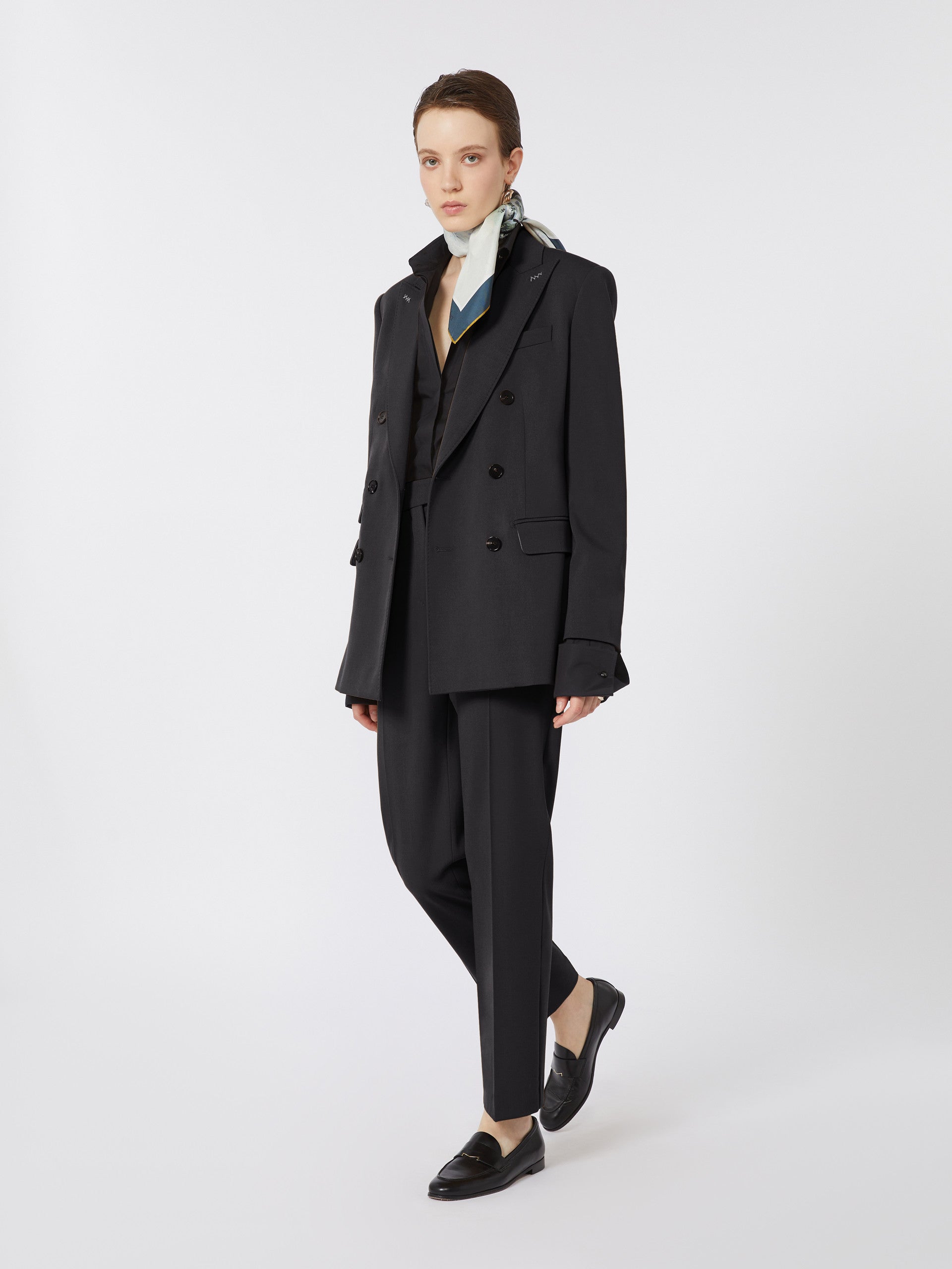 Wool Granite Trousers for Women - Black - Max Mara UAE